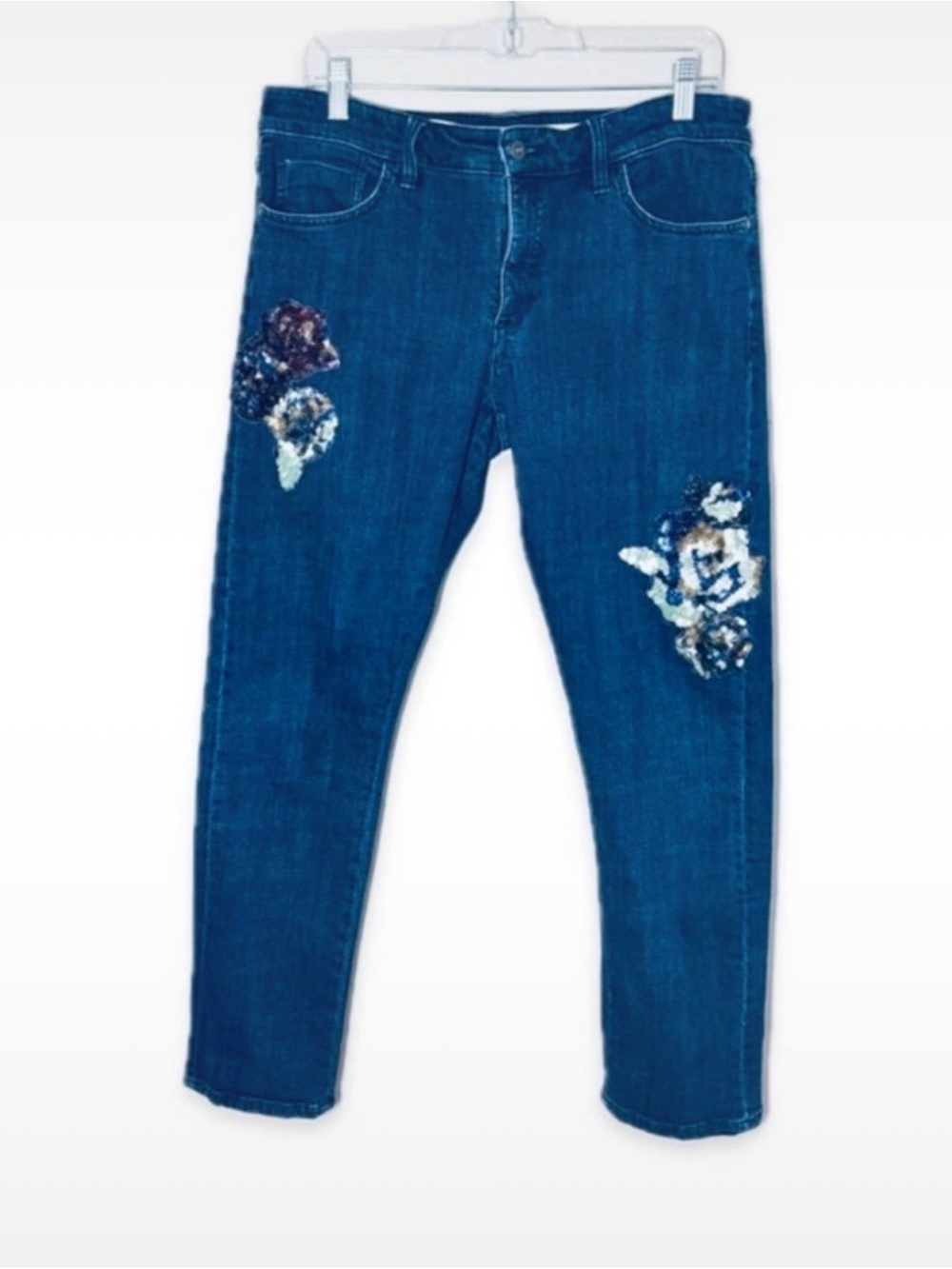 Pilcro Anthropologie Dark Blue Embellished Embroidered with Sequins Jeans Sz 30